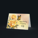 Wife Birthday Yellow Roses with Monarch Butterfly Card<br><div class="desc">Celebrate your wife's birthday with this romantic card. Featuring elegant watercolor yellow roses and a tender monarch butterfly,  it's a beautiful expression of love. This card carries warm wishes and heartfelt sentiments for your beloved wife on her special day.</div>