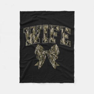 Wife Camo Coquette Bow Camouflage Hunting Woman Du Fleece Blanket