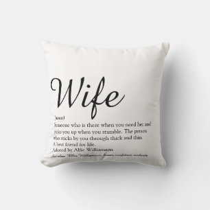Wife Definition Black and White Chic Script Fun Throw Pillow