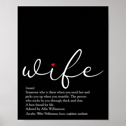 Wife Definition Chic Script Red Love Heart Fun Poster