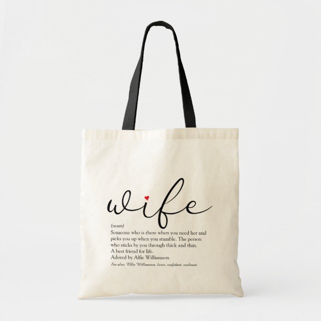 Wife Definition Chic Script Red Love Heart Tote Bag (Front)