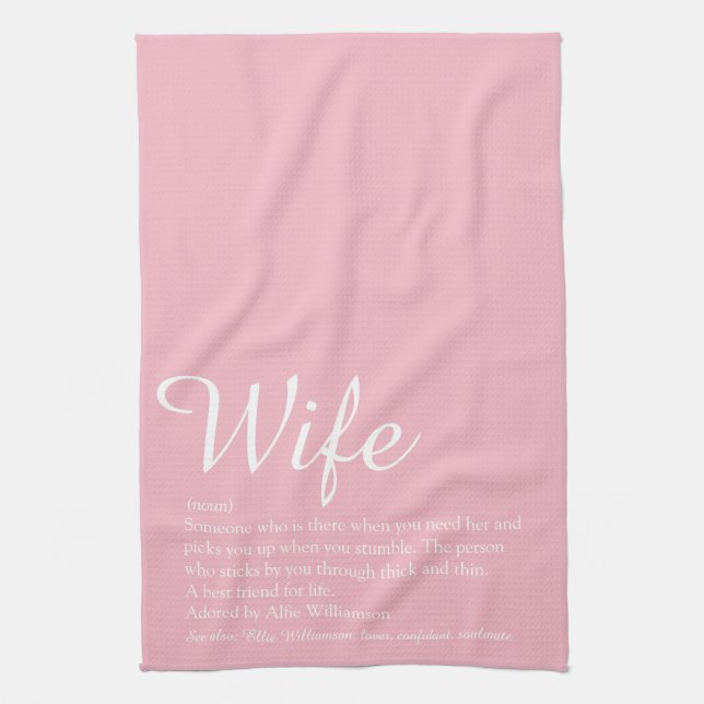 Wife Definition Elegant Script Girly Pink Fun Kitchen Towel (Vertical)