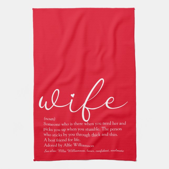 Wife Definition Elegant Script Love Heart Red Kitchen Towel (Vertical)
