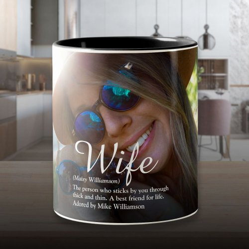 Wife Definition Elegant Script Modern Fun Photo Two_Tone Coffee Mug