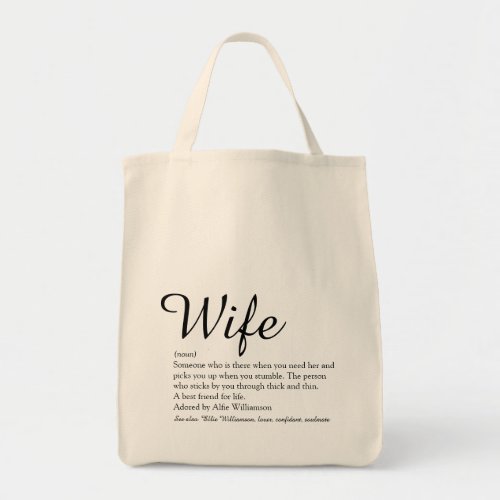 Wife Definition Elegant Script Modern Fun Tote Bag