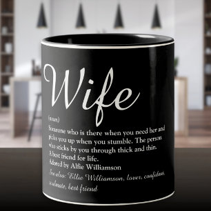 Wife Definition Modern Chic Script Black and White Two-Tone Coffee Mug