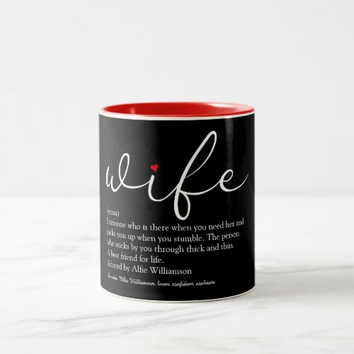 Wife Definition Modern Script Red Love Heart Two_Tone Coffee Mug