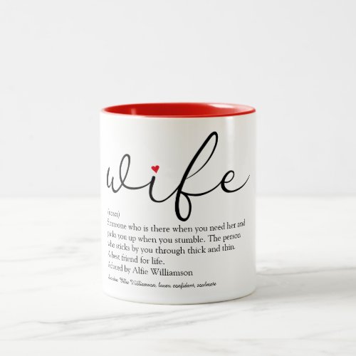 Wife Definition Red Heart Black and White Script Two_Tone Coffee Mug