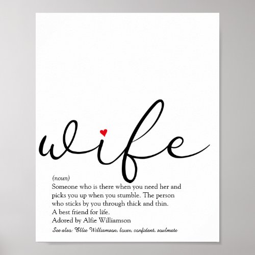 Wife Definition Red Love Heart Elegant Script Poster