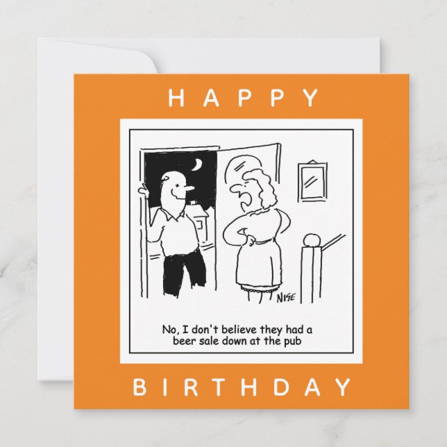 Wife Doesn't Believe Pub Had a Beer Sale Cartoon Card (Front)