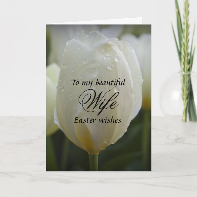 Wife / Easter Wishes - Elegant White Tulip Holiday Card (Front)