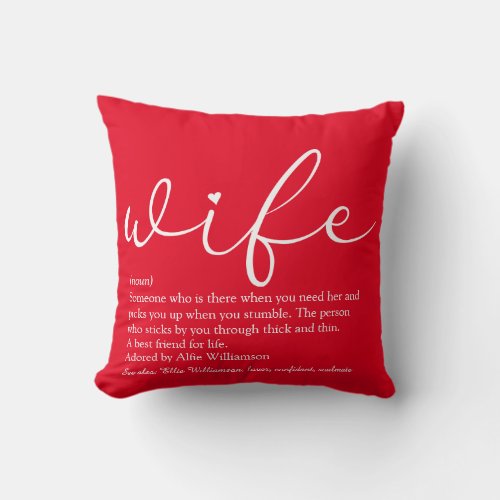 Wife Elegant Modern Chic Script Red Personalized Throw Pillow