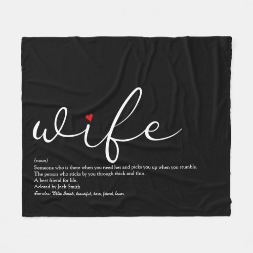 Wife Elegant Script Red Love Heart Personalized Fleece Blanket