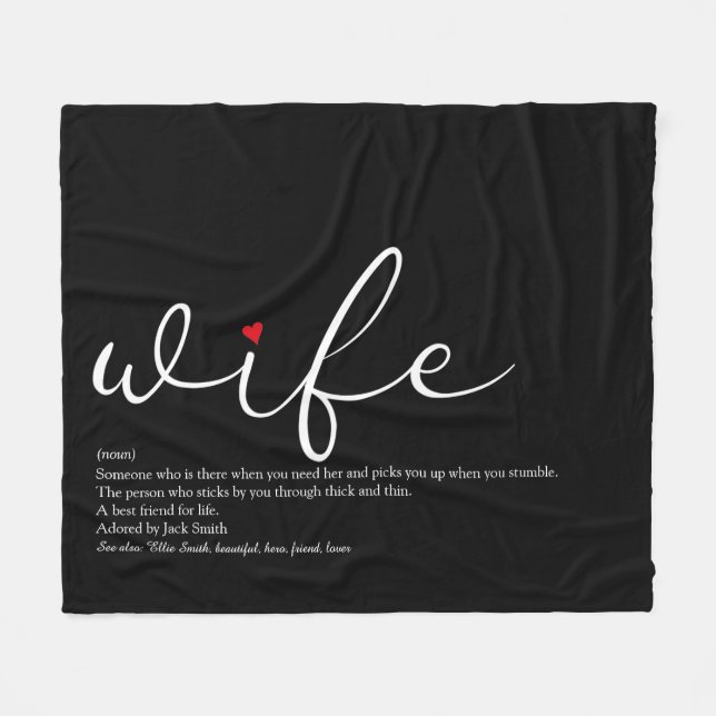 Wife Elegant Script Red Love Heart Personalized Fleece Blanket (Front (Horizontal))