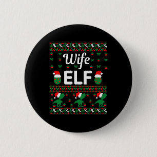 wife elf christmas ugly sweater button