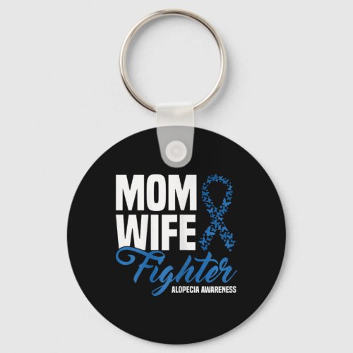 Wife Fighter Blue Ribbon Alopecia Awareness  Keychain