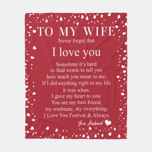 Wife Gifts  Letter To My Wife Love From Husband Fleece Blanket