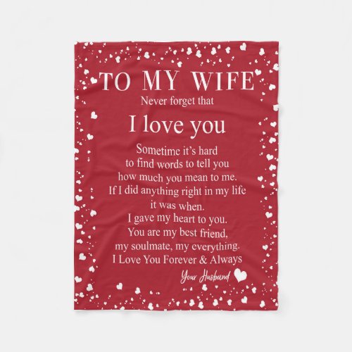 Wife Gifts  Letter To My Wife Love From Husband Fleece Blanket