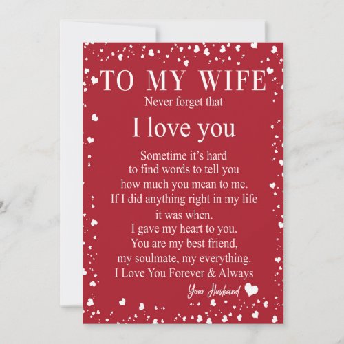 Wife Gifts  Letter To My Wife Love From Husband Holiday Card