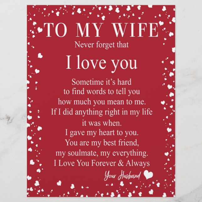 Wife Gifts | Letter To My Wife Love From Husband Letterhead (Front)