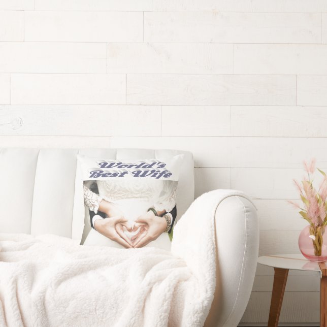 Wife gray text photo throw pillow (Couch)