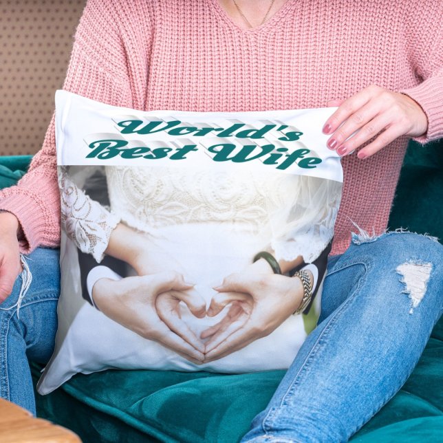 Wife green text photo throw pillow (Creator Uploaded)