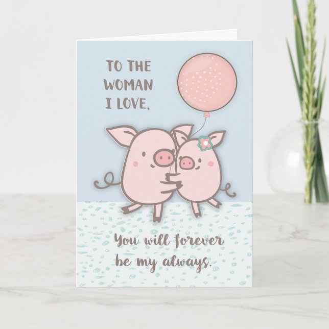 Wife Happy Anniversary Cute Pigs Card (Front)