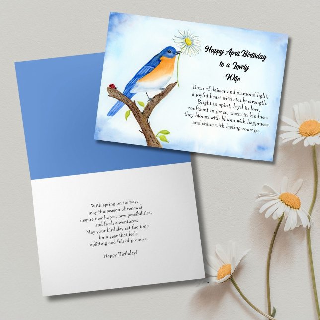 Wife Happy April Birthday with Bluebird Card (Creator Uploaded)