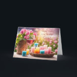 Wife Happy Birthday with Roses Wine Holiday Card<br><div class="desc">A birthday card for your wife. A bunch of colorful candles,  a glass of wine and a basket of roses with editable text on both the inside and cover. Change the font or what it says,  or leave it as is.</div>