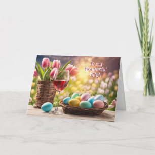 Wife Happy Easter with Colored Eggs Wine  Holiday Card