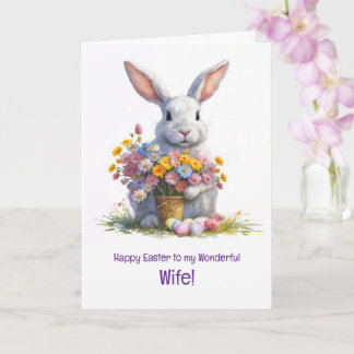 Wife Happy Easter with Cute Bnny and Flowers  Card