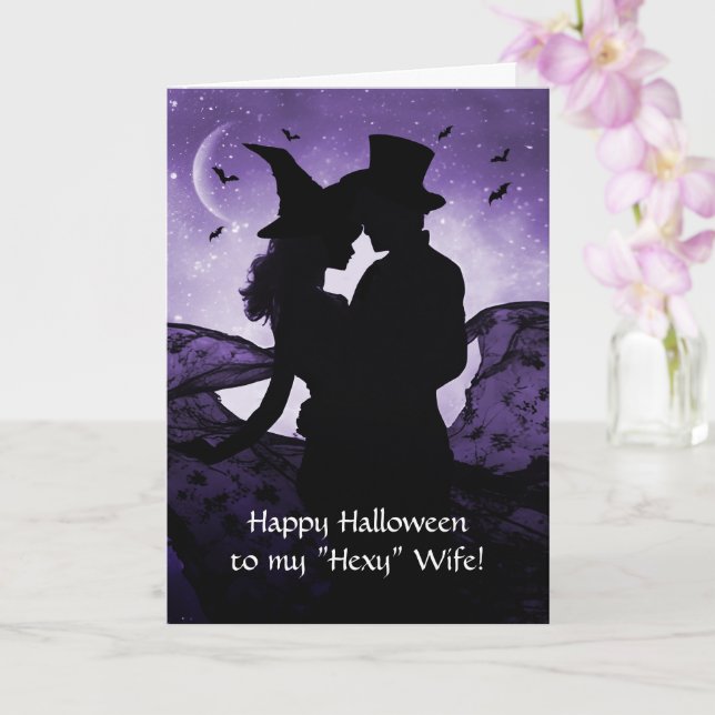 Wife Happy Halloween with Romantic Couple  Card (Orchid)