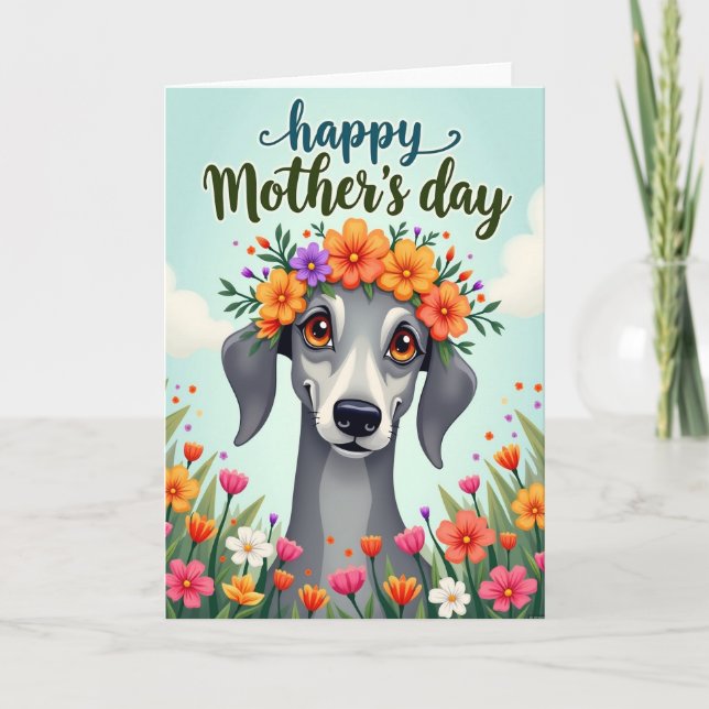 Wife Happy Mothers Day Floral Dog Card (Front)