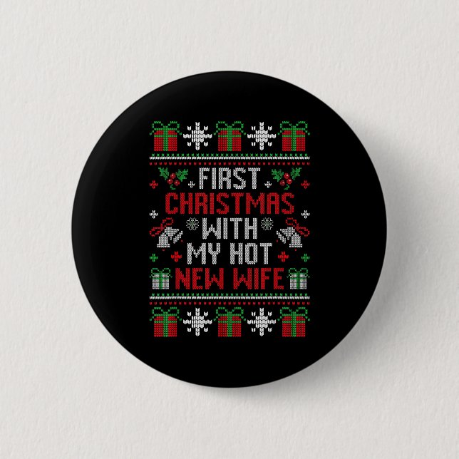 Wife Husband First Christmas Just Married Christma Button (Front)