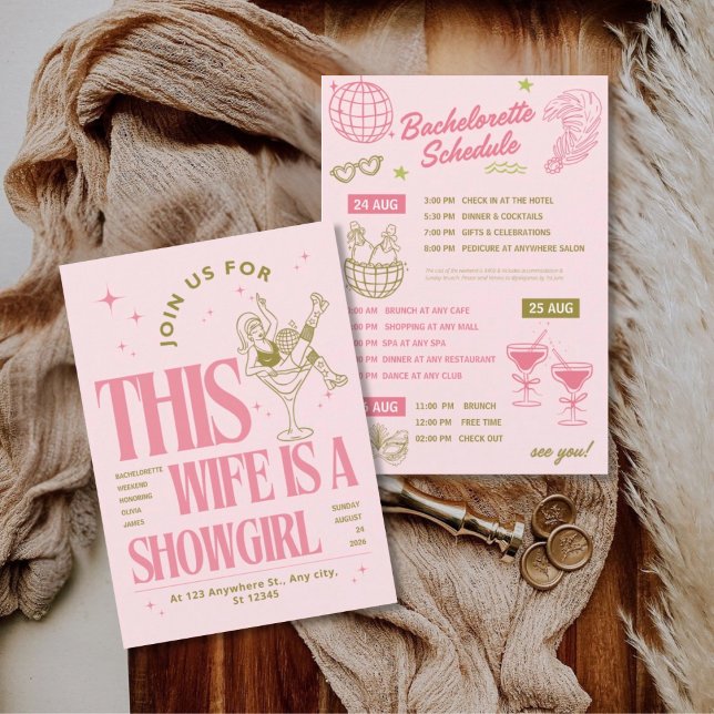 Wife is a showgirl bachelorette weekend itinerary  invitation (Creator Uploaded)