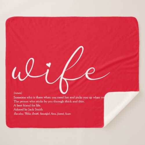 Wife Love Heart Elegant Script Red Personalized Sherpa Blanket