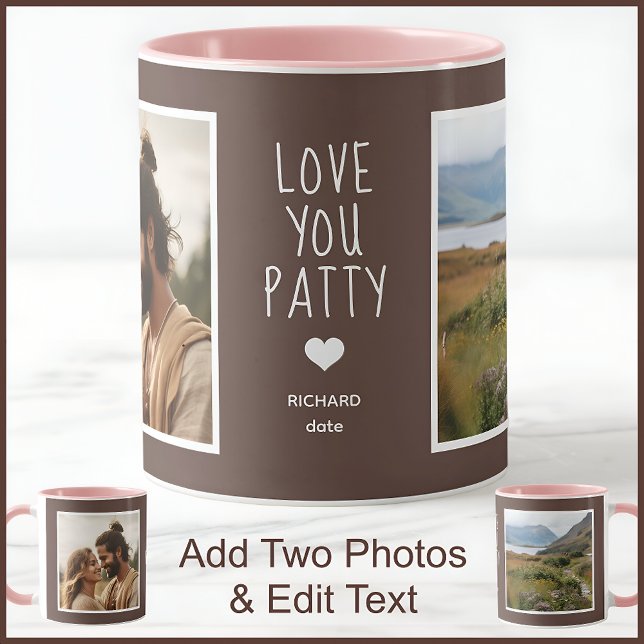 Wife Love You Photos Text Brown C33 Anniversary Mug (Creator Uploaded)