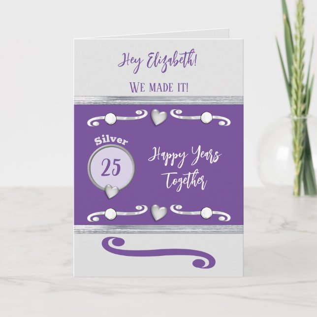Wife love you silver 25th anniversary purple card (Front)