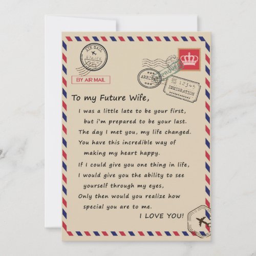Wife Lovers  To My Future Wife I Love You Holiday Card