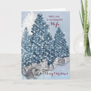Wife / Merry Christmas - Twinkling Xmas Trees Holiday Card