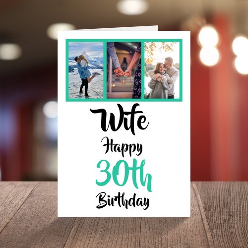 Wife Modern Photo Collage 30th Birthday Card