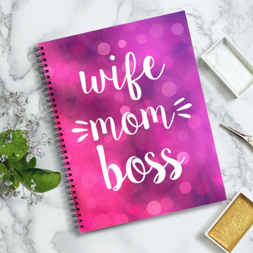 Wife Mom Boss Babe Fun Script Typography Hot Pink Notebook