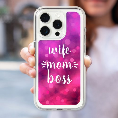 Wife Mom Boss Babe Fun Script Typography Hot Pink iPhone 15 Pro Case