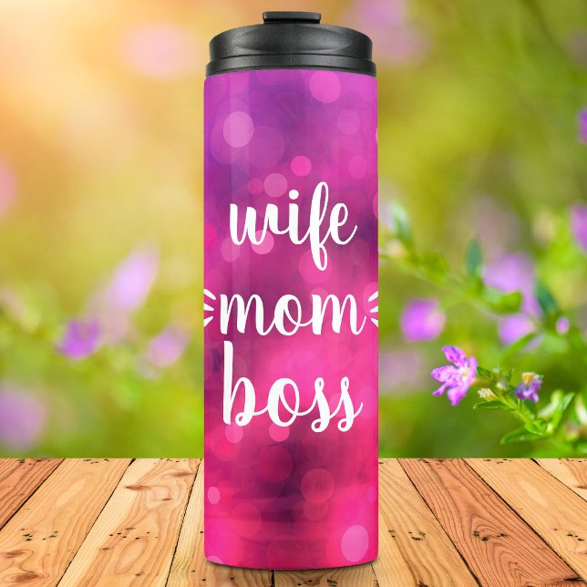 Wife Mom Boss Babe Script Typography Bold Hot Pink Thermal Tumbler (Creator Uploaded)