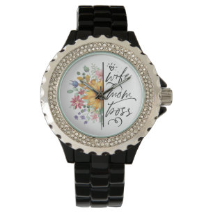 Wife Mom Boss Badass Funny Sunflower Mother's Day Watch