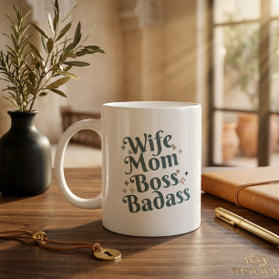 Wife Mom Boss Badass Sarcastic Bold Typography  Giant Coffee Mug