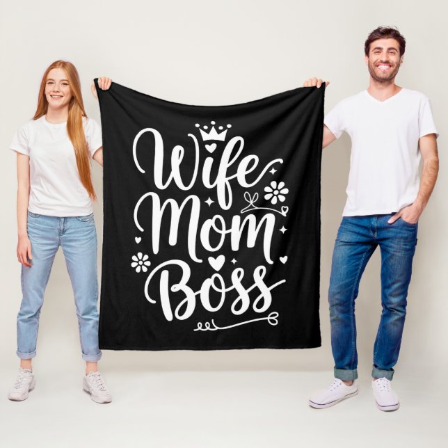 Wife Mom Boss Cute Mother's Day Gift Fleece Blanket (In Situ)