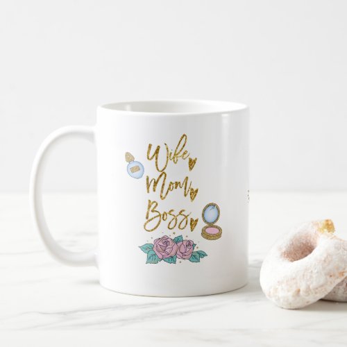 Wife Mom Boss Gold TypographyName Coffee Mug