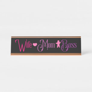 Wife Mom Boss Pink Black Modern Desk Name Plate