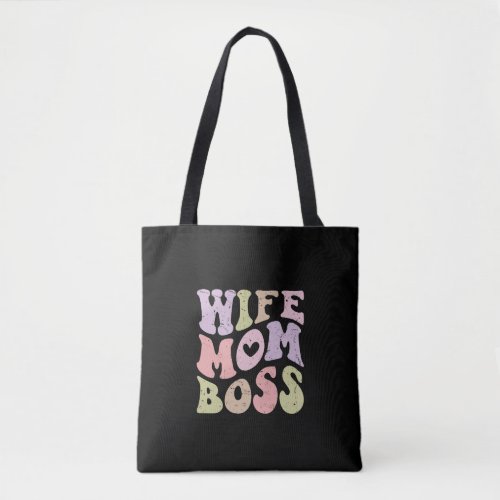 Wife Mom Boss Retro Groovy Mothers day Black Tote Bag